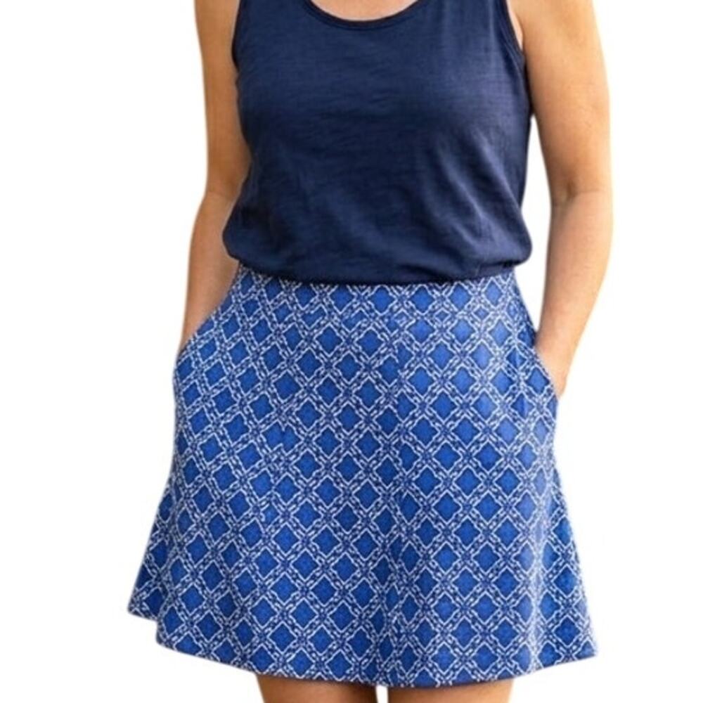 Susan Graver Liquid Knit Skort Womens Medium Blue Moroccan Print Tennis Golf